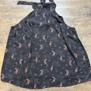 Torrid Top 2 Black Tiger Print Silky Ties In Back Of Neck Sleeveless Tank‎ Shirt